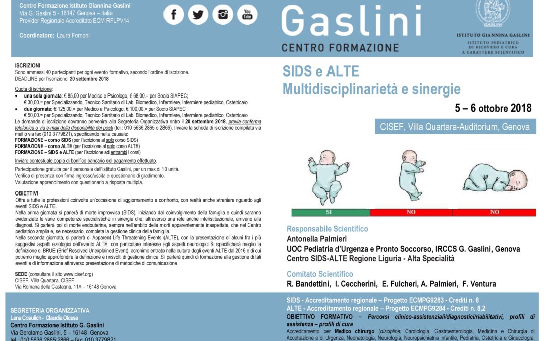 SIDS e ALTE Multidisciplinarietà e sinergie 5 – 6 ottobre 2018